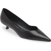 Stuart Weitzman Eva Kitten Heel Pointed Toe Pump in Black/Black at Nordstrom, Size 5