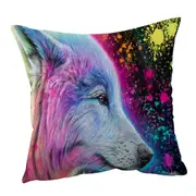 Colorful Animal Art Neon Rainbow Wolf Cushion Cover