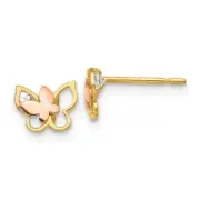 14k Yellow & Rose Gold CZ Children's Butterfly Animal Earrings Madi K Jewelry
