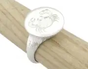 Crab Cancer Horoscope Bark Textured Adjustable Ring Shiny Silver Plated 4862