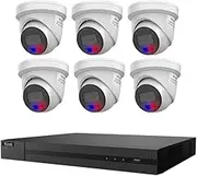 8 Channel 4K NVR Kit with 6X 6MP All in One, Active Colour Deterrence, Metal 2.8mm Fixed White Turret IP Camera and 4TB HDD (HILOOK)