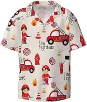 [YANYU] Little Boys and Girls in Firefighters Print Hawaiian Shirts Men Short Sleeve Button Down Cuban Collar Shirt Summer Beach Days