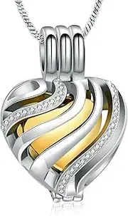 BIAIHQIE Urn Necklace for Ashes Stripe Cremation Jewelry Heart Ashes Pendant Stainless Steel Keepsake Memorial Urn Jewelry for Women Men-Steel-Gold