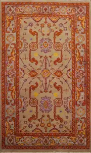 Handmade Wool Light Brown Oushak Indian Foyer Rug Traditional Accent Carpet 3x5