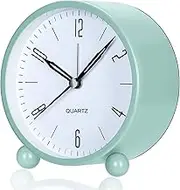 OUTWIT Analog Alarm Clock, 4 inch Super Silent Non Ticking Small Clock with Night Light, Battery Operated, Simply Design, for Bedroom, Bedside, Desk, (Green)