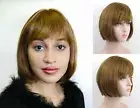 HUMAN HAIR WOMENS SHORT STRAIGHT CLASSIC BOB STYLE WIG W/ BANGS SKIN TOP JACKIE