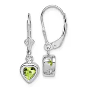 Sterling Silver Rhodium Plated 6mm Heart Peridot Leverback Earrings