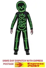 Costume Glow in the Dark Stick Skeleton Kids 6 -12 Years Old Halloween Party B12