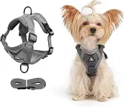 Hiins No Pull Dog Harness, Reflective Oxford Outdoor Vest with Easy Control Padded Handle, Adjustable Pet Harnesses for Small Medium Large Dogs. (Grey, Large)