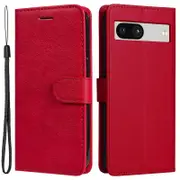 For Google Pixel 7a PU Leather Protective Cover Stand Wallet Solid Color Phone Case