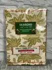 Vinyl Tablecloth Vintage Christmas Poinsettia Gold Flannelback 52x70 Oblong