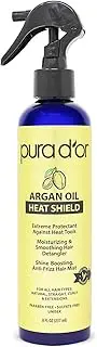 PURA D'OR Argan Oil Heat Shield Protectant Spray (8 fl oz / 237 mL) - Infused with Argan Oil & Aloe Vera - Heat Protectant Spray & Leave-In Conditioner for Define & Shine Dry & Damaged Hair