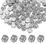 100 PCS Silver Round Spacer Beads With Large Hole, 8mm Tibetan Plated Jewelry Retro Pattern Alloy Small Metal Seed Charms for Necklace Bracelet DIY Craft Supplies