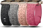 CreateGreat Engraved Bands Compatible with Apple Watch Band 45mm 44mm 42mm 41mm 40mm 38mm, Leopard Flower Boho Pattern Soft Silicone Strap Compatible with iWatch Series 8 7 6 5 4 3 2 1 SE, Women Men