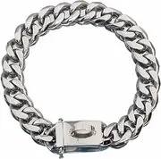 Dog Chain Collar Silver Chain Dog Collar Cuban Link Chain Stainless Steel Metal Links 19MM Heavy Duty Walking Training Collar for Medium Large Dogs(22inch)
