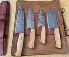HAND FORGED DAMASCUS STEEL CHEF KNIFE KITCHEN SET WITH WOOD HANDLE+ Roll Bag