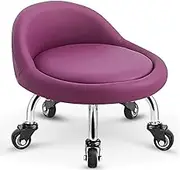 Beauty Salon Stool Leather Round Rolling Pedicure Foot Low Stool with Backrest Wheels Heavy-Duty Sturdy Chair for Home Office Garage ShopPurple,22cm