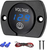 12V 24V DC Round Voltmeter with ON/Off Touch Switch Button, Boat Battery Voltage Gauge, Panel Mount Car Battery Monitor Tester, Marine Waterproof LED Digital Display Volt Meter for Motorcycle (Blue)
