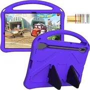 Kids Case for Samsung Galaxy Tab S7 FE/S7+/S8+/S9+/S9 FE+ 12.4", Techcircle Light Weight Shock Proof EVA Foam Handle Rugged Stand Protective Case for Galaxy Tab S9 FE+ 2023/S8 Plus 2022/S7+, Purple