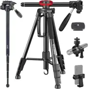 EVUMO HF3 Camera Tripod, 167cm Horizontal Overhead Tripod & Monopod 2in1 with Re