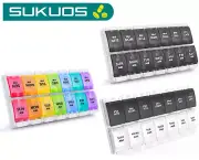 Sukuos AM PM Weekly 7 Day Pill Medicine Vitamin Push Button Cases Box Organizer