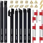 LYMMIYTC 3/8"" 10mm Indexable Lathe Turning Tool 21Pcs Kit- 7Pcs Metal Lathe Tools Holder Set with 14Pcs Carbide Insert Turning Inserts for Turning Grooving Boring Threading Cutting, SDJCR1010H07