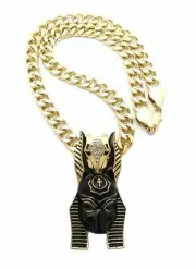 HIP HOP BLACK EGYPTIAN ANUBIS PENDANT & 10mm 18" 20" CUBAN CHOKER CHAIN NECKLACE