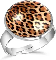 [FVQL] Ring for Women Girls, animal leopard print pattern, 0.67inch/1.7cm, Glass, glass