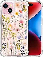 ENDIY iPhone 15 Plus Case Flower Floral for Women Girls Girly Cute Designer Phone Case Clear with Design, Compatible with iPhone 15 Plus Case Transparent,Watercolor Floral