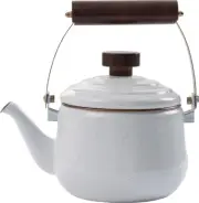 Barebones Living Enamel Teapot Eggshell Vintage-Inspired Design Steel Walnut