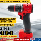13mm Brushless Cordless HEAVY DUTY Impact Hammer Drill For Milwaukee 18V Battery
