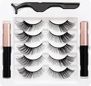 Magnetic Eyelash and Eyeliner Pencil Set, 5 Pairs of Magnetic False Eyelashes Can Be Reused, 6d Natural False Eyelashes, Easy to Wear, No Glue Required (5 Pieces)
