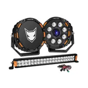 LIGHTFOX OSRAM 9" Laser Round Driving Lights 20" Dual Row LED Light Bar Headlight