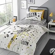Bedding Bedlam - Gold Yellow Football Duvet Cover Set - Double Size (200 x 200cm) - Reversible (2 Designs) - Football Themed - 1 Count - 100% Polyester (60% Recycled) - 2 Pillowcases