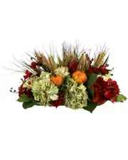 Creative Displays Fall Centerpiece with Hydrangeas, Pomegranates and Wheat