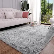 Fluffy Area Rugs for Living Room Bedroom, 6x9 Soft Plush Bedside 6x9 Feet Grey