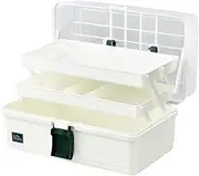 Lidded Storage Bins, Storage Box, 3 Layer Multifunctional Plastic Organizing Box with Handle, Fits for Medicine, Art Supply, Makeup, Nail, Sewing, and Kitchen Gadget (White)