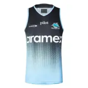 Cronulla Sharks 2025 Training Singlet Sizes XS - 7XL Black NRL Classic