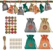 24Pcs Christmas Burlap Gift Bags with Drawstring 24 Days Countdown Calendar Bag