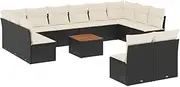 vidaXL Garden Sofa Set - Black Poly Rattan, 13 Pieces with Cushions, Modular Patio/Backyard Lounge