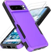 [PhuLok] Compatible with Google Pixel 8 Pro Case with HD Screen Protector Heavy Duty Rugged Full-Body Shockproof Military Grade Protection (Purple)