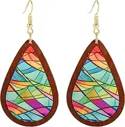 [ONLYJUMP] Bohemia Handmade Wooden Earrings for Women Dainty Church Artist Teardorp Earring Colorful Acrylic Church Glass Earrings Statement Vintage Jewelry Gift