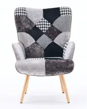 Unikome Patchwork Upholstered Accent Chair with Rubberwood Legs