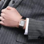 Men's Casual Minimalist Faux Leather Belt Watch with Rectangular Dial