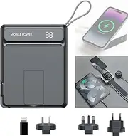 10000mAh 20W Universal 5 in 1 Travel Power Bank Wireless - for Magsafe Battery Pack, Power Pack with Built in Cable - Portable Fast Charging Adapter for iPhone 16/15/14/13/12 Series, Samsung (Black)