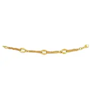 14k Yellow Gold Three Curved Oval Link Multi Stranded Cable Chain Bracelet, 7.5"
