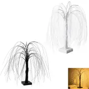 2pcs LED Tabletop Christmas Weeping Willow Tree Artificial Bonsai Lit Tree Night Light for Party Home-Black and Whuite