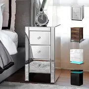 ALFORDSON Mirrored Bedside Table 60cm Height Sofa Side Table Bedroom Nightstand Home Furniture Glass Cabinet Chests of 3 Drawers for Living Room, Hallway and Bedroom (Ainsley Sliver)