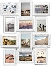 J.M.Deco Picture Frame Sets for Wall, 12 Opening Collage Frame, 6 x 4 With Family Friend's Memory, Rustic Distressed Photo Frame Wall Hanging for 4x6, White