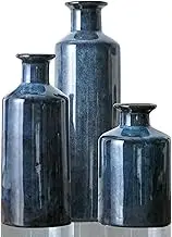 Mowtanco Blue Ceramic Vase Set of 3 Small Vases, Modern Farmhouse for Home Decor Bottles, Rustic Terracotta Vase Decorative Vases for Table,Fireplaces Decor, Bookshelf, Living Room